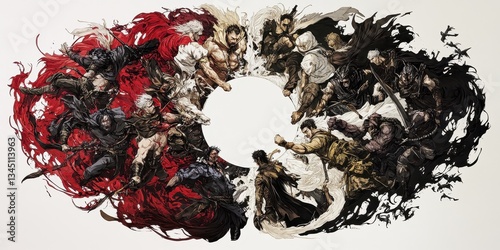 A dramatic illustration of conflict between two opposing factions