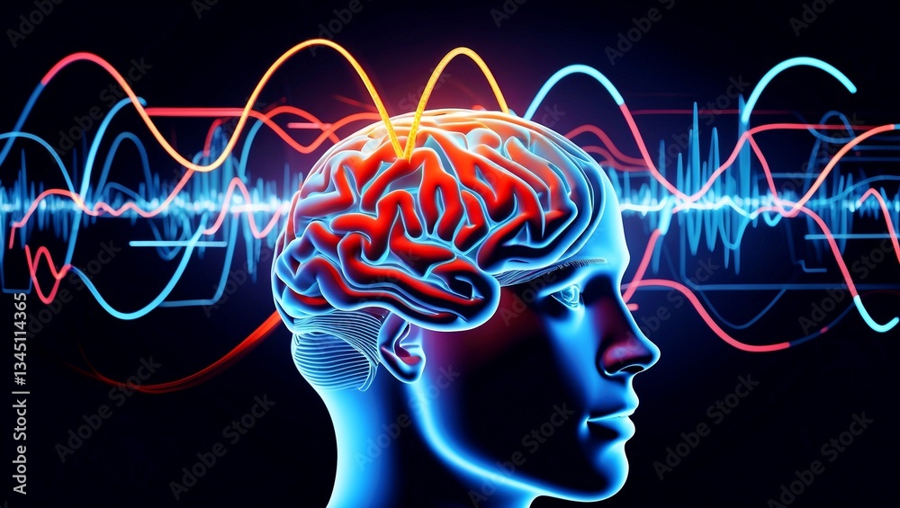 Obraz premium Digital brain waves representing thought processing pathways