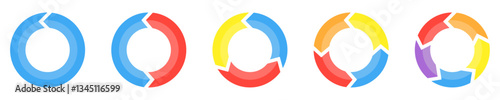 Seamless circle arrows set, loop rotation symbols, refresh and reload icons, continuous flow arrows, modern direction graphics, navigation elements, cycle motion vectors, dynamic arrow collection