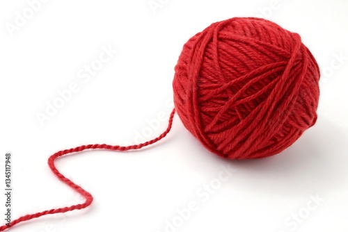 Red yarn ball isolated on white background for knitting and crafts