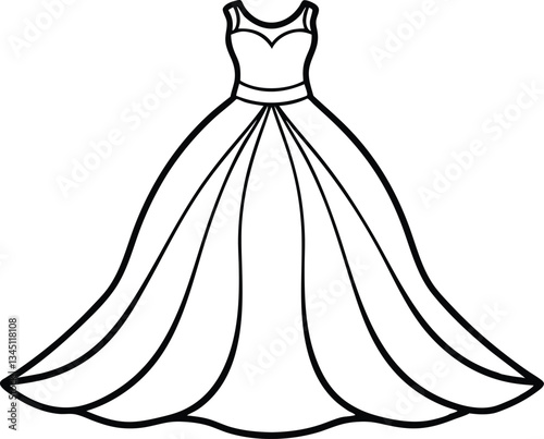 bridal dress outline vector,bridal dress outline coloring book page