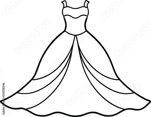 bridal dress outline vector,bridal dress outline coloring book page