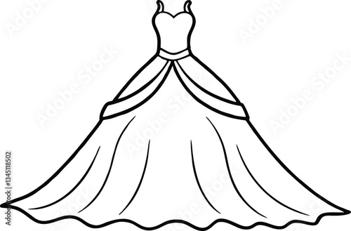 bridal dress outline vector,bridal dress outline coloring book page