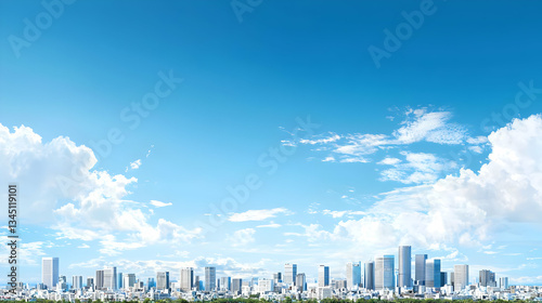 Panoramic Cityscape Under A Sunny Sky With Fluffy Clouds