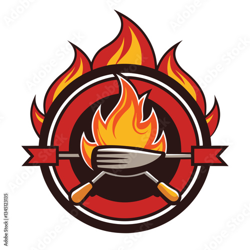 Flaming Barbeque Fork Ready for Grilling and Searing