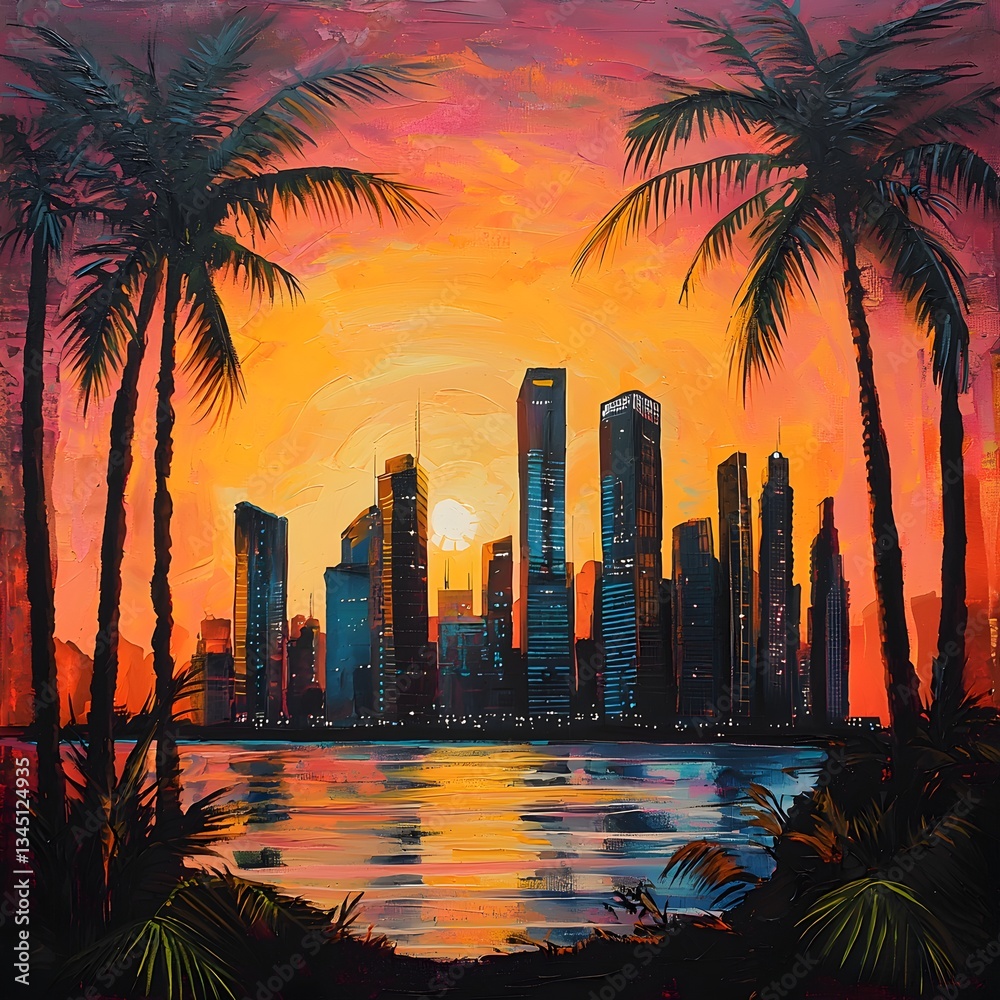 Obraz premium Photo of a City Skyline at Sunset