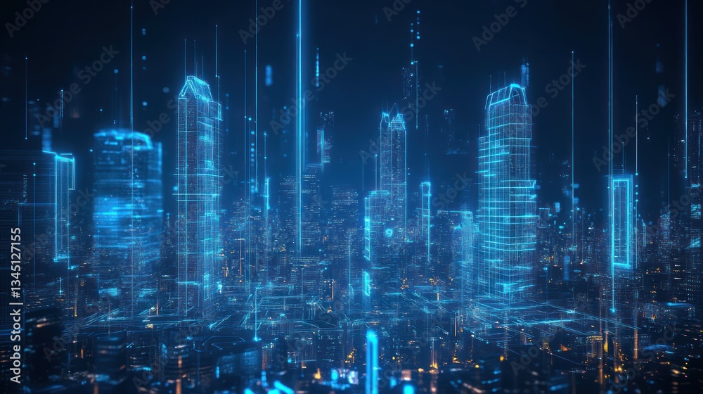 Fototapeta premium Futuristic city skyline digital projection