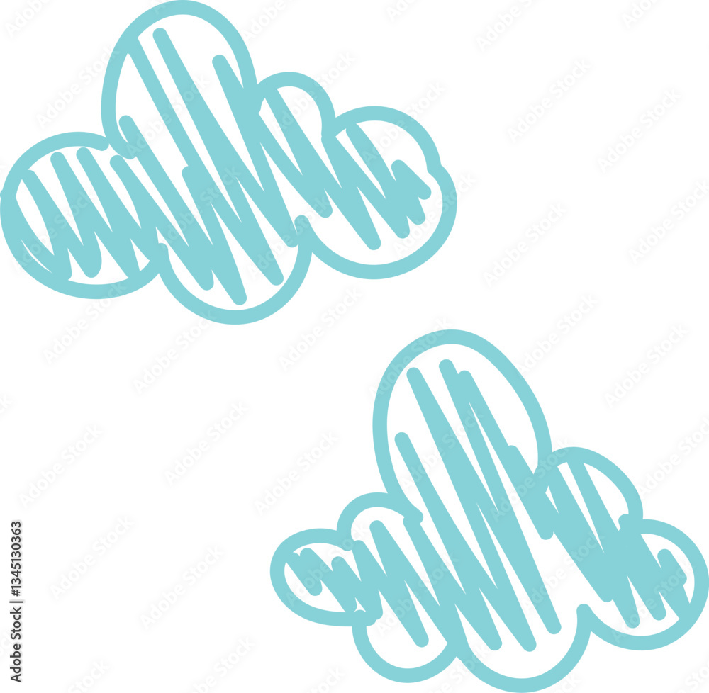 Fototapeta premium Hand-Drawn Light Blue Clouds Illustration