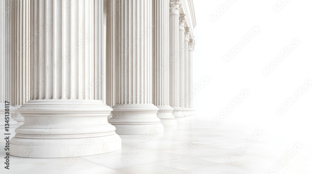 Classical columns, architectural facade, white marble, empty space, for background use Classical columns, architectural facade, white marble, empty space, for background use