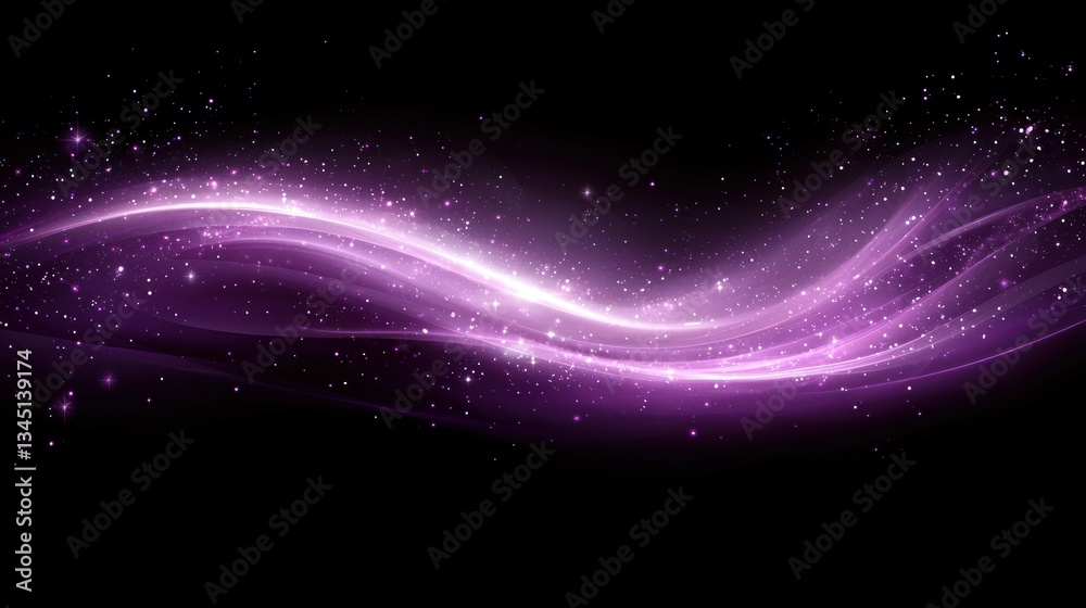 Obraz premium Glowing, purple light streaks across a black background, sparkling with dust