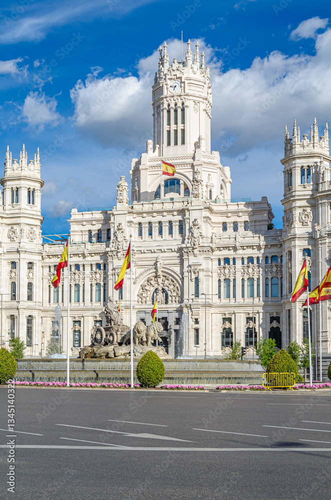 View of the iconic Palacio de Cibeles (Cybele Palace), in Madrid, Spain View of the iconic Palacio de Cibeles (Cybele Palace), in Madrid, Spain