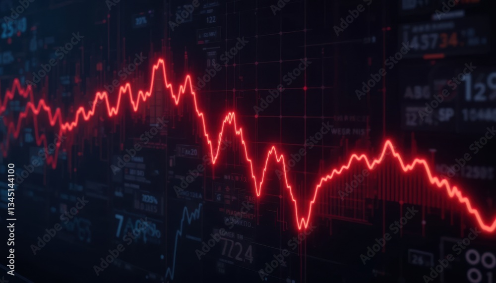 Fototapeta premium Market Crash Dramatic Red Waveform Visualizing Sharp Downturn