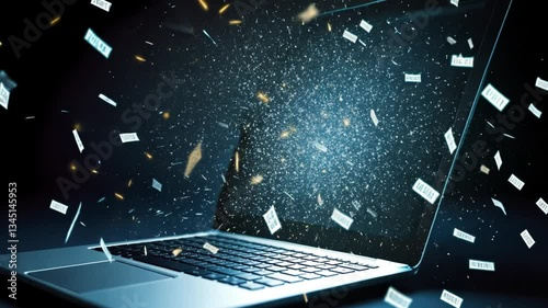 Digital Book Explosion:  A Laptop Screen Erupts with Information