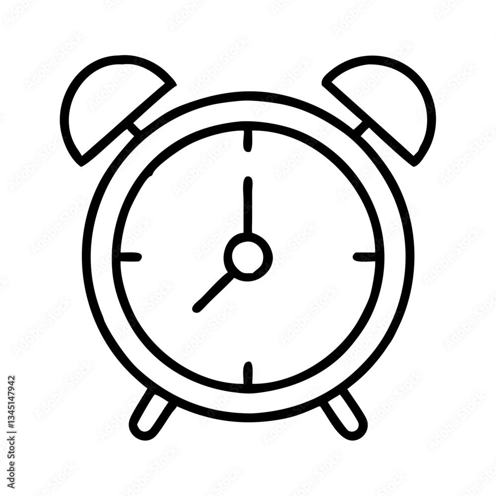 Alarm clock outline illustration with bells on a white background Alarm clock outline illustration with bells on a white background