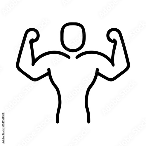 Strong man flexing muscles in a simple line art style  