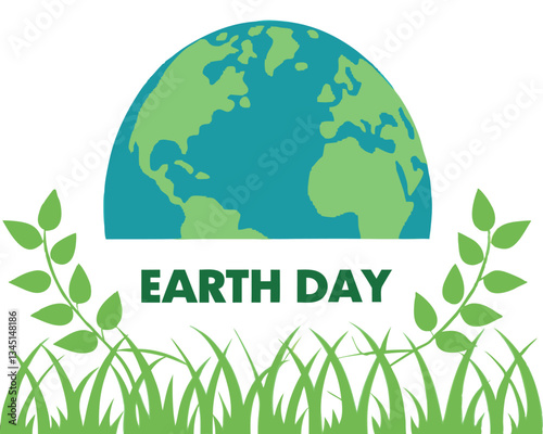 Celebrate Earth Day with this vibrant illustration featuring a partial view of the Earth above stylized grass and small green plant shoots.