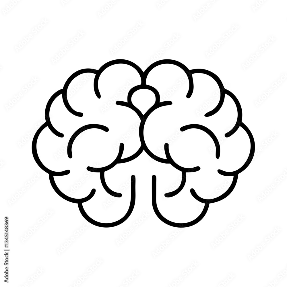 Brain symbol illustration in minimalistic style, black and white Brain symbol illustration in minimalistic style, black and white