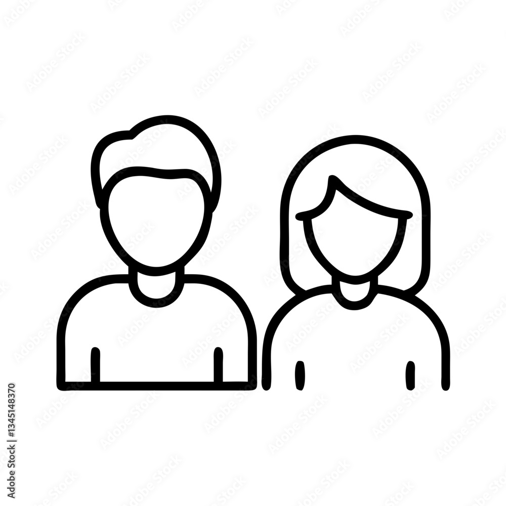 Man and Woman Portrait Illustration in Minimalist Style Man and Woman Portrait Illustration in Minimalist Style