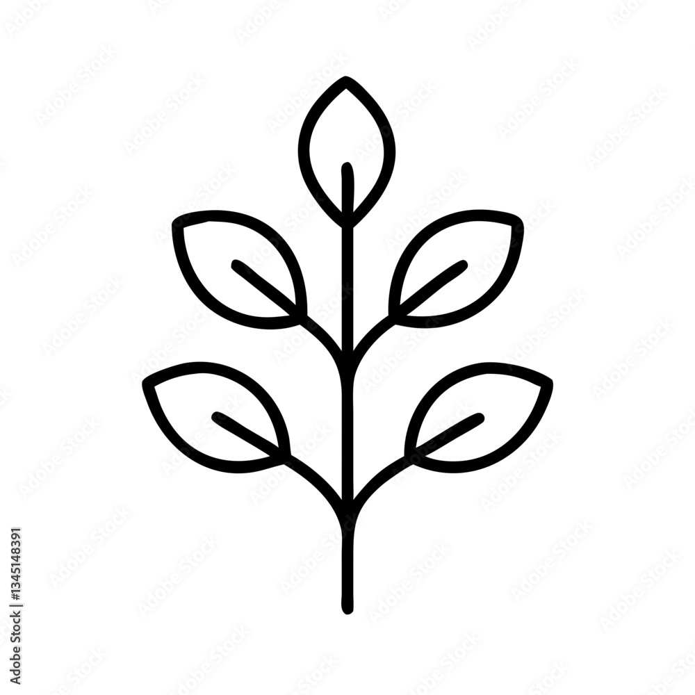 Minimalist plant illustration with leaves on a white background Minimalist plant illustration with leaves on a white background
