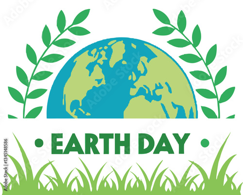 Celebrate Earth Day with this vibrant illustration featuring a partial view of the Earth above stylized grass and small green plant shoots.