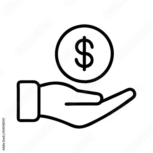 Hand holding a dollar coin in a minimalist style  
