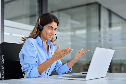 Wallpaper Mural Busy mature business woman call center representative customer support agent helping client, smiling middle aged senior female operator wearing headset working using laptop computer in office. Torontodigital.ca