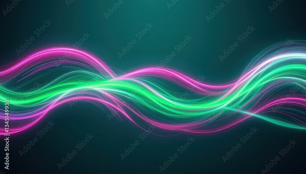 Obraz premium Vibrant Abstract Line Art Pink & Green Waves on Teal