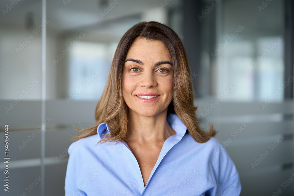 Smiling middle aged woman business owner, happy older lady entrepreneur, mature female professional ceo executive manager leader standing in office looking at camera. Close up headshot portrait. Smiling middle aged woman business owner, happy older lady entrepreneur, mature female professional ceo executive manager leader standing in office looking at camera. Close up headshot portrait.