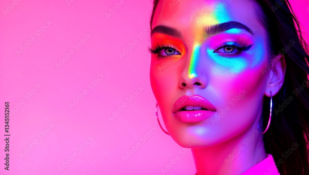 Vibrant neon portrait showcasing futuristic beauty aesthetics