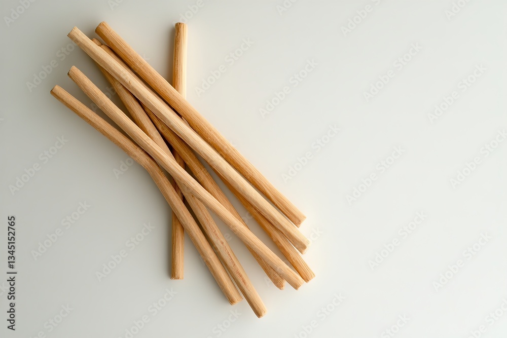 Natural wooden sticks arranged on a light surface showcasing their texture and color Natural wooden sticks arranged on a light surface showcasing their texture and color