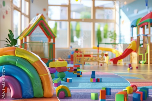 Bright and colorful preschool environment with playful structures and educational toys for childrens learning and exploration Generative AI photo