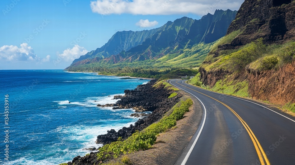 Fototapeta premium Coastal Road with Waves