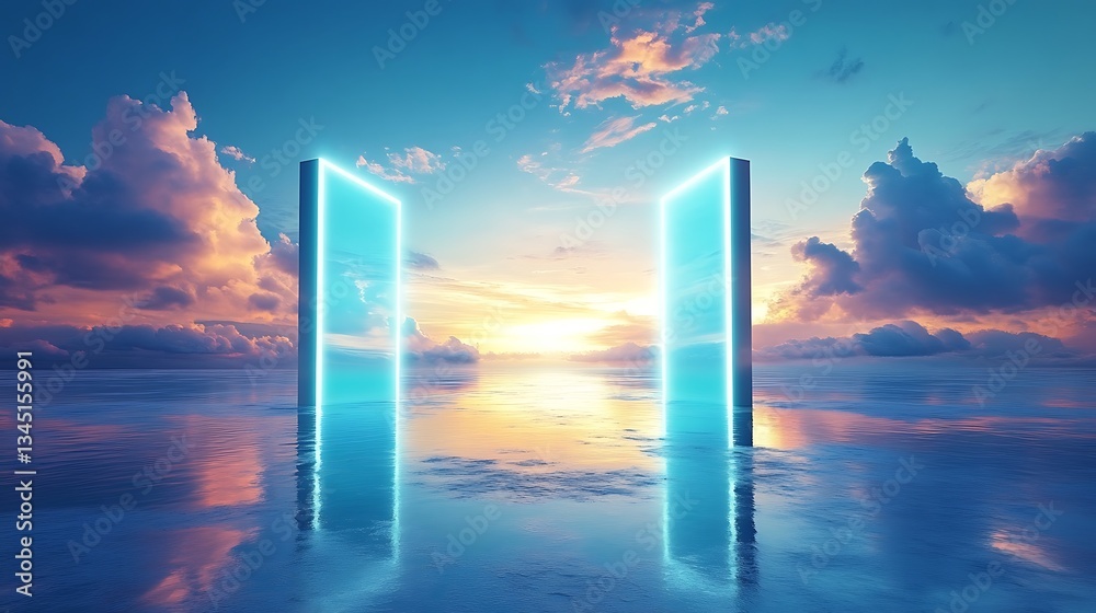 Fototapeta premium Celestial Gateway: Sunrise Ocean Portal.