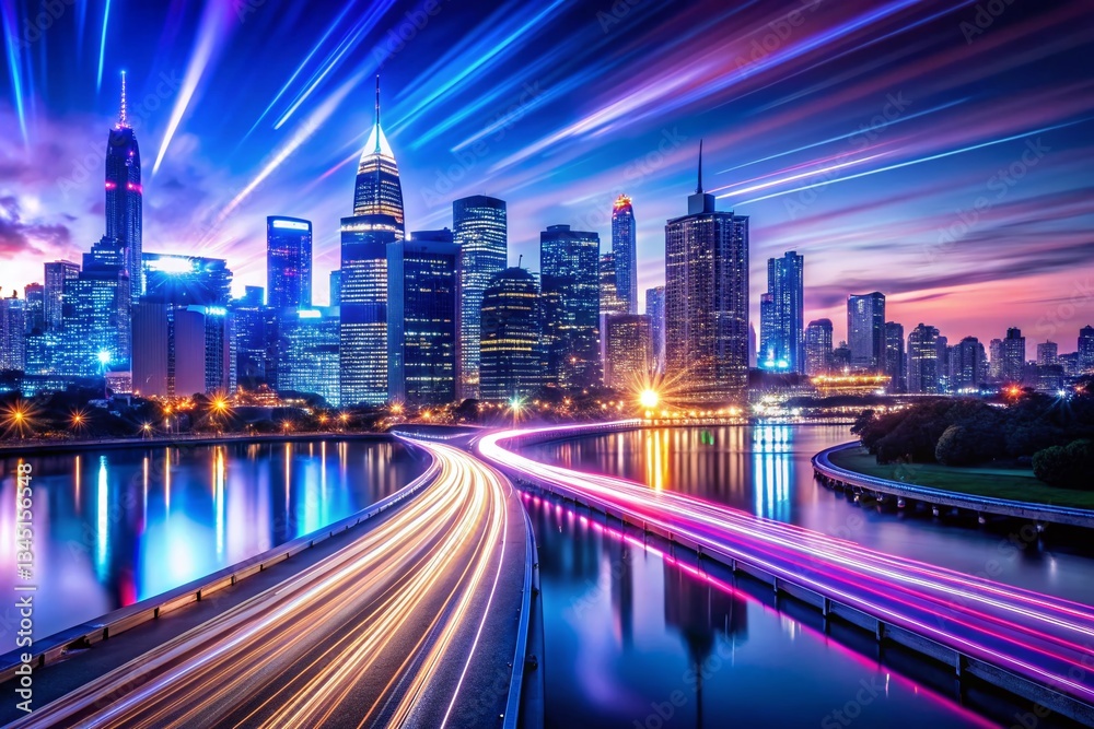 Fototapeta premium Abstract Light Trails Cityscape Long Exposure Digital Wallpaper