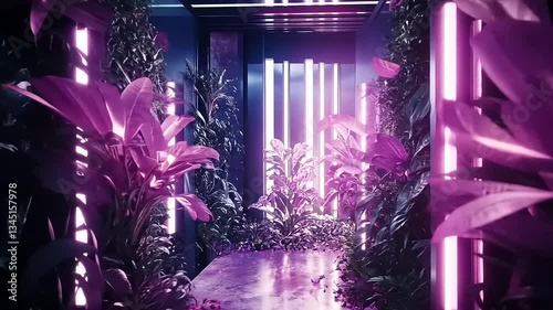 Neon Garden Path: A Surreal Indoor Oasis