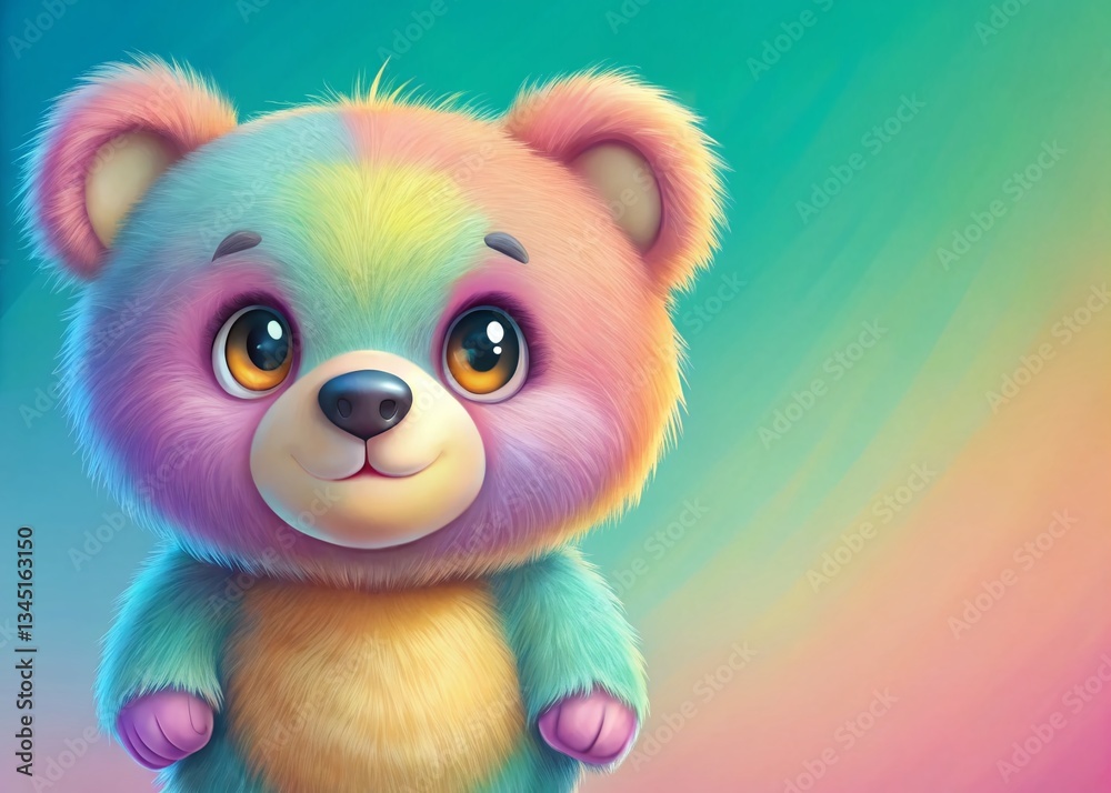 Fototapeta premium Adorable Cartoon Bear Left Side Copy Space - Cute Bear Illustration Stock Photo