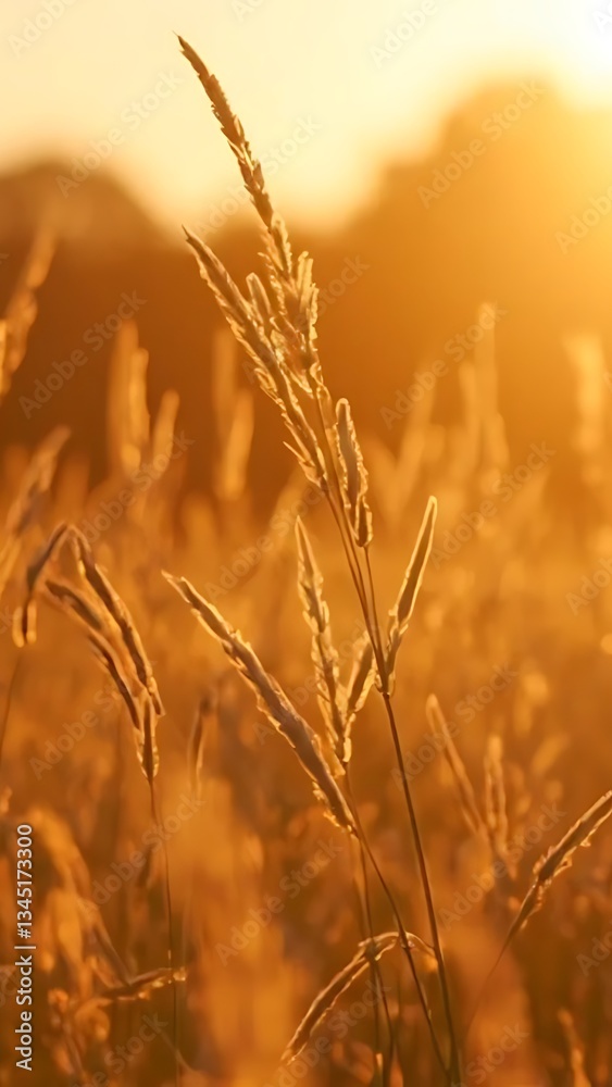 Fototapeta premium Golden Hour Grasslands: Sunset Serenity