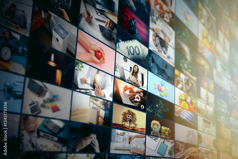 Obraz premium Media concept video wall with small screens