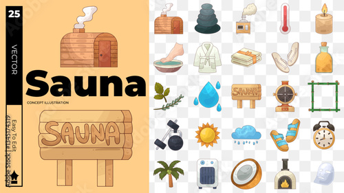 Basic sauna concept illustrations. Set of sauna vector illustrations