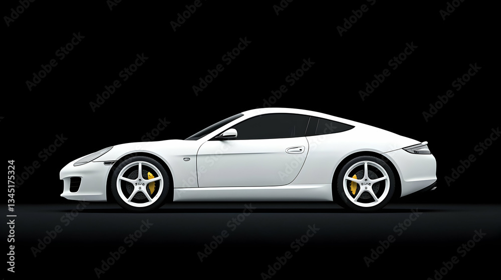 Obraz premium White Sport Coupe Isolated on Black Background Showing Sleek Automotive Design And Powerful Performance