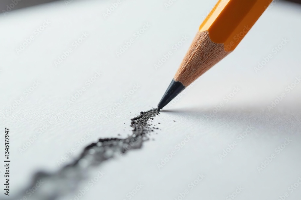 A sharpened pencil leaving a graphite trail on crisp white paper , stationery, lines A sharpened pencil leaving a graphite trail on crisp white paper , stationery, lines