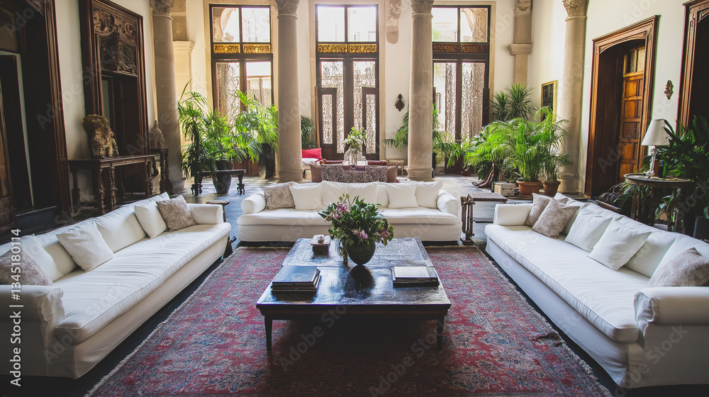 Fototapeta premium Elegant Salon Interior with Classic Furniture and High Ceilings.