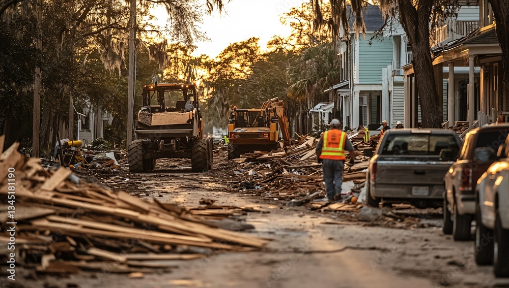 Fototapeta premium cleaning up debris after a natural disaster