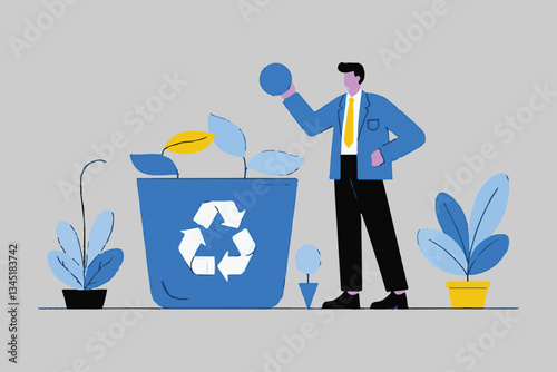Recycling Man: Waste Management, Environmental Responsibility and Sustainability Concept Illustration. 
