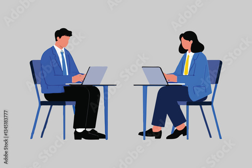 Working Side-by-Side: Two People on Laptops, Collaboration and Productivity Concept. 