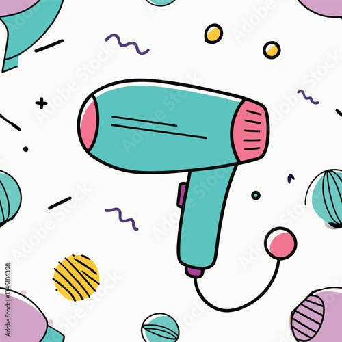 Hand Drawn Line Illustration of a Hair Dryer in Doodle Style