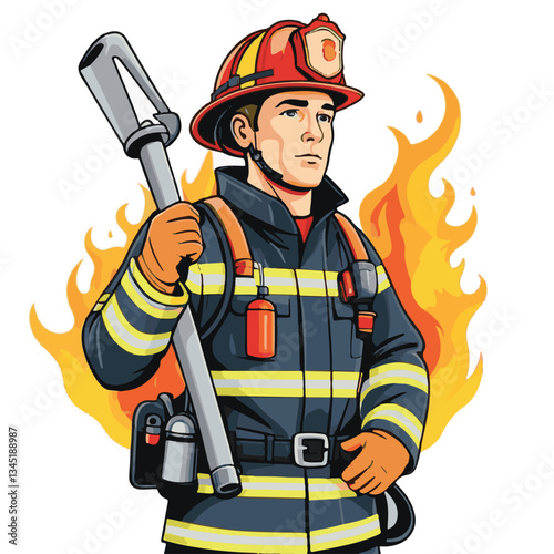 fireman, emergency, firefighter, safety, danger, fire, rescue, man, fighter, helmet, uniform, protection, red, service, equipment, background, hose, flame, extinguisher, burn, hero, job, water, work, 