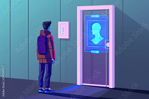  AI-powered smart door with facial recognition and futuristic access control.