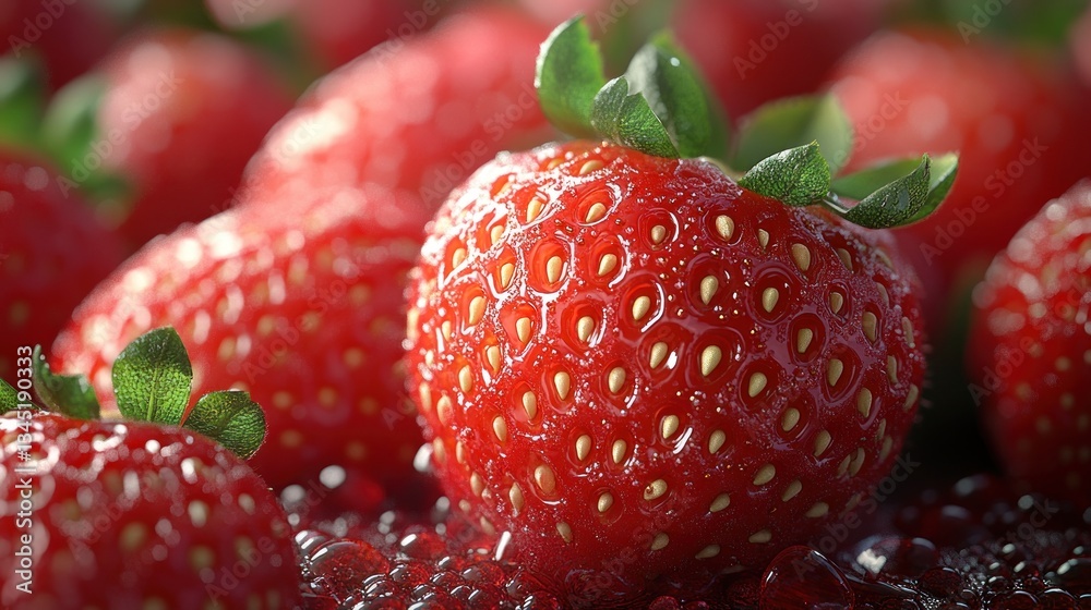 Close-up strawberries, wet, vibrant red Close-up strawberries, wet, vibrant red