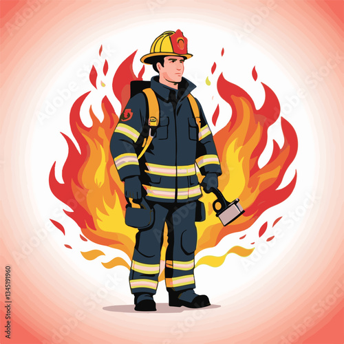 fireman, emergency, firefighter, safety, danger, fire, rescue, man, fighter, helmet, uniform, protection, red, service, equipment, background, hose, flame, extinguisher, burn, hero, job, water, work, 